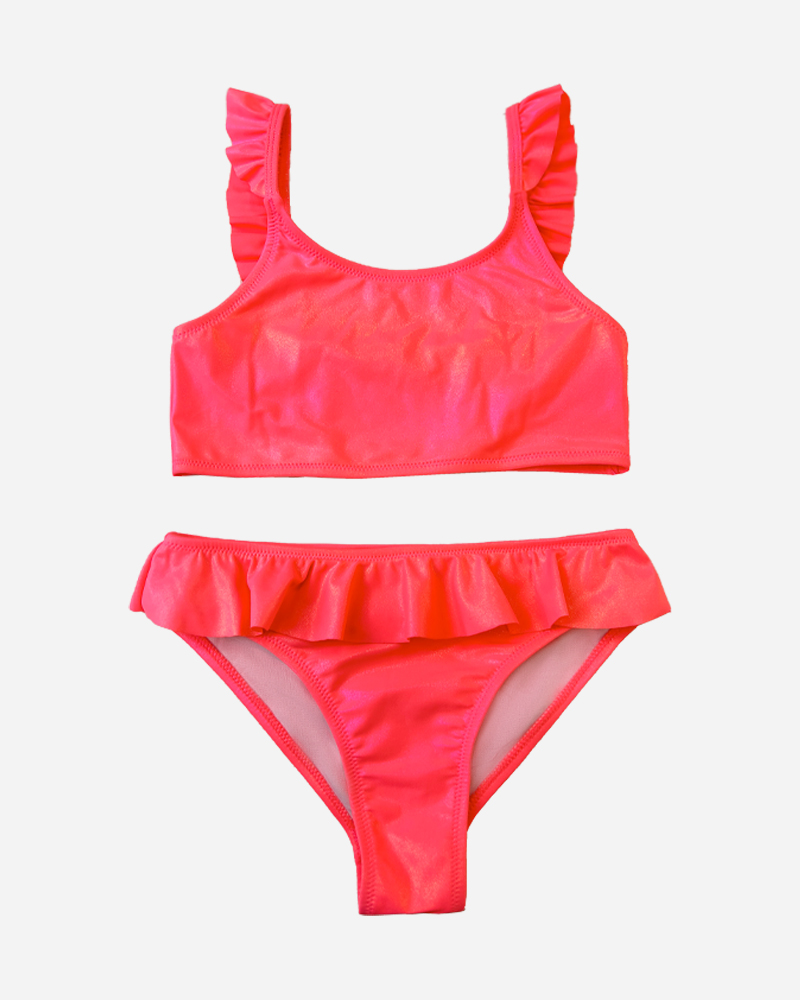 Metallic Ruffled Bikini Top & Ruffled Bikini Bottoms Set