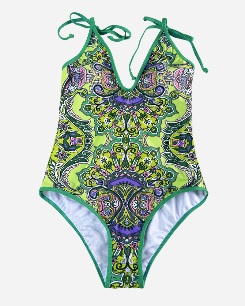 Floral V-Neck One Piece Swimsuit