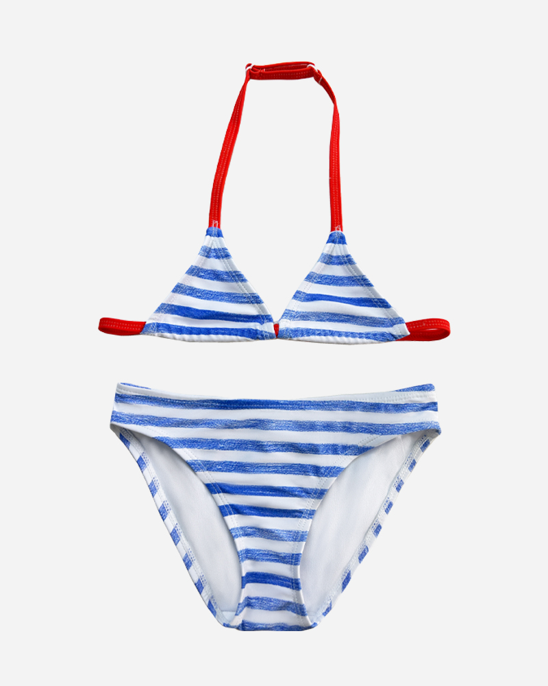 Stripe Halter Bikini Top&Stripe Mid Rise Bikini Bottom Set