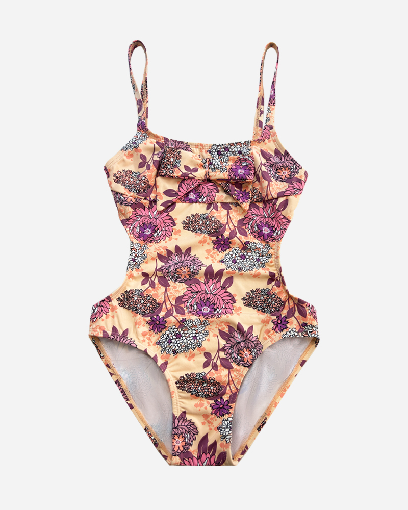 Floral Cut Out Twist Front Square Neck One Piece Set