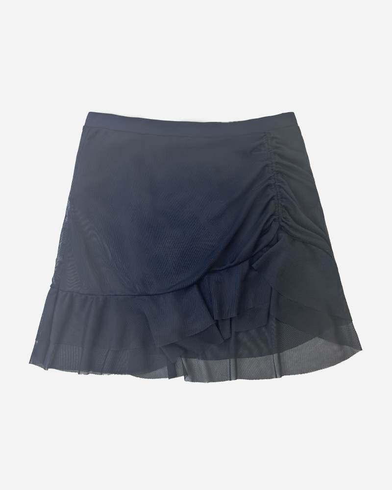 Solid Shirred Mid Rise Mini Skirt