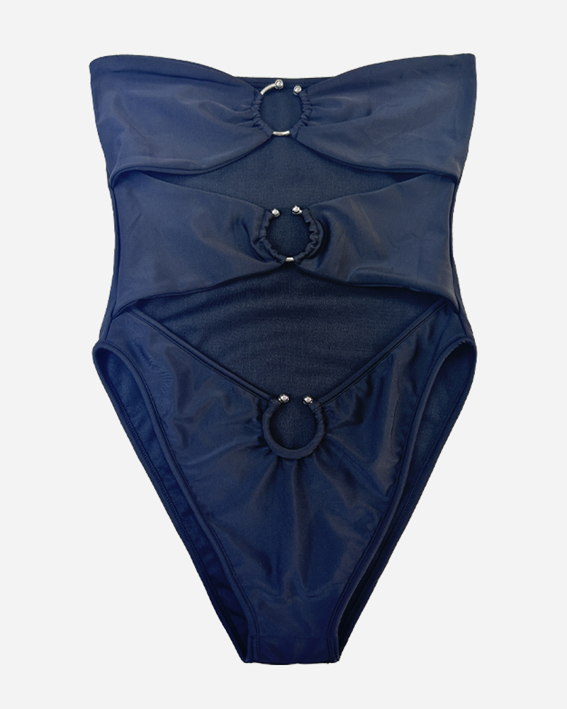 O-Ring Cut Out Bandeau One Piece Swimsuit