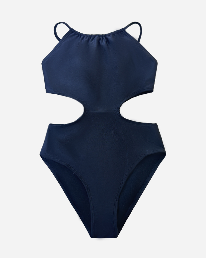 Solid Cut Out Shirred One Piece Swimsuit