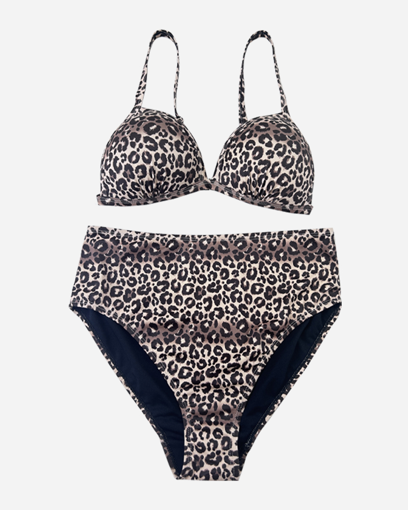 Leopard Print Bikini Top & High Rise Bikini Bottoms Set