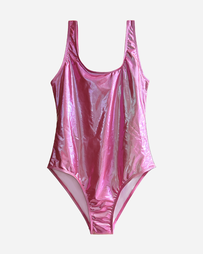 Metallic Scoop Neck One Piece Swimsuit