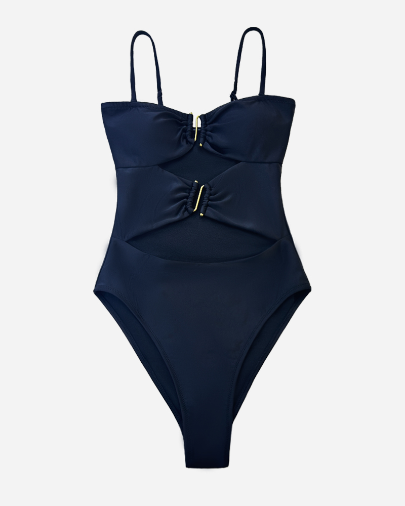 Solid Cut Out One Piece Swimsuit