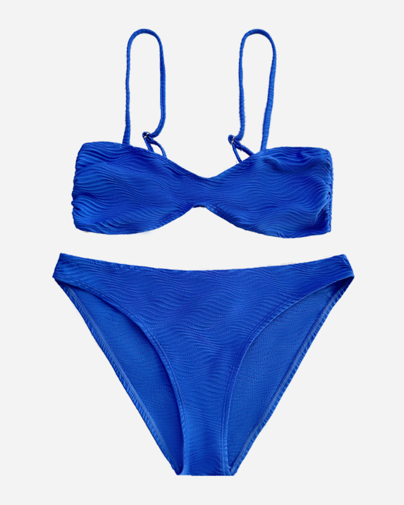 Textured Ruched Side Bikini Top & Hipster Bikini Bottoms Set