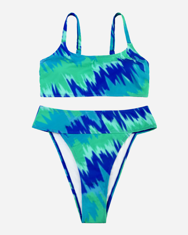 All Over Print Bikini Top & Mid Rise Bikini Bottoms Set