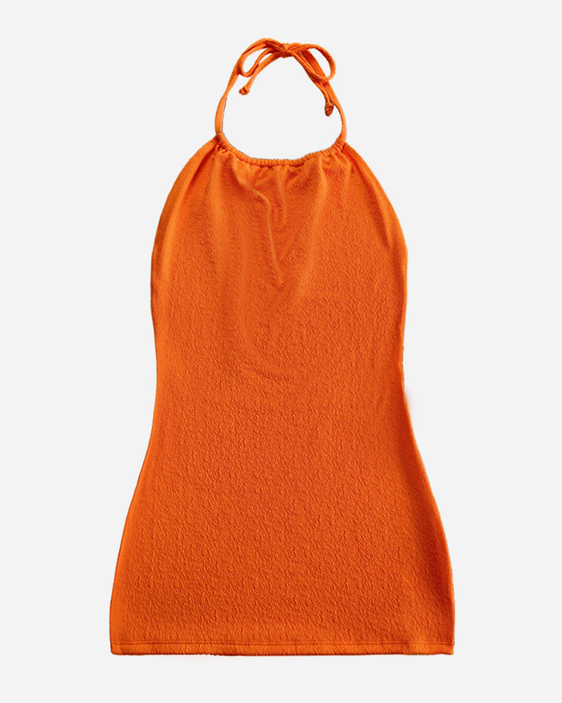 Solid Textured Halter One Piece Dress