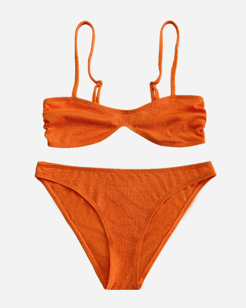 Solid Textured Bikini Top & Hipster Bikini Bottoms Set