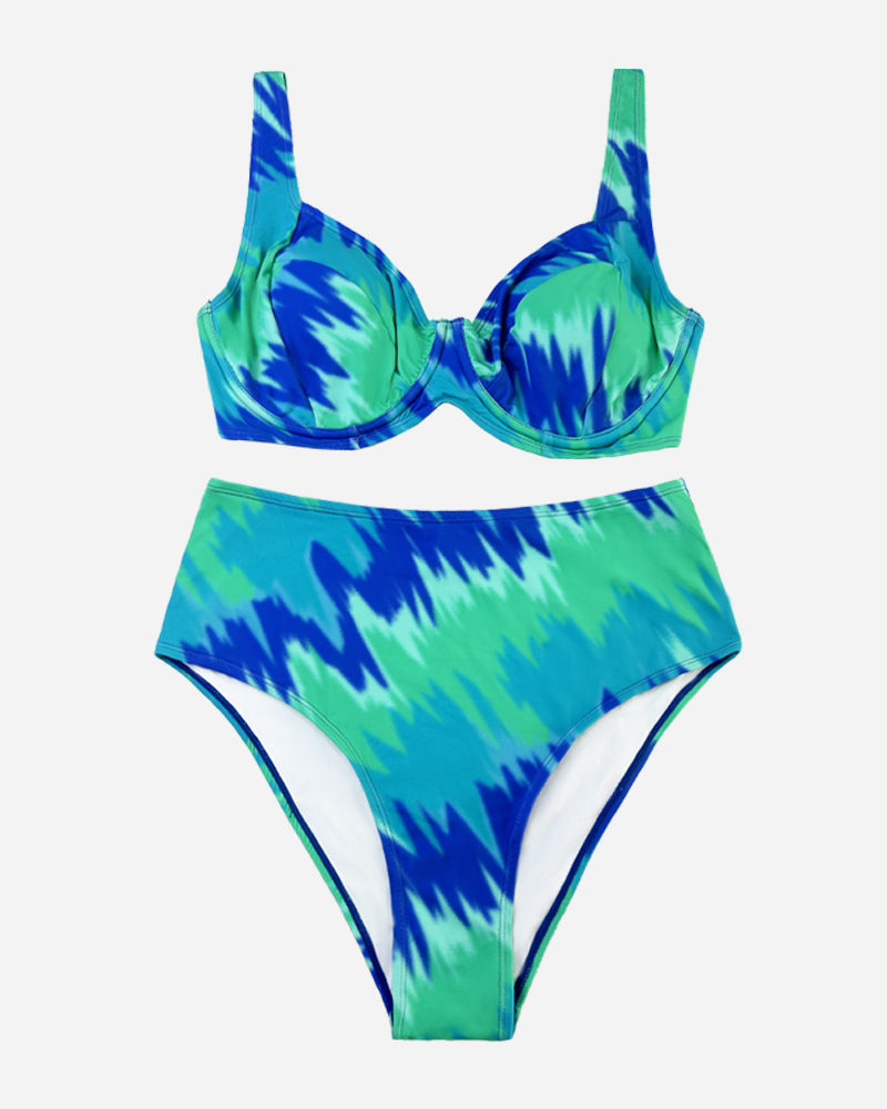 All Over Print Underwire Bikini Top & High Rise Bikini Bottoms Set