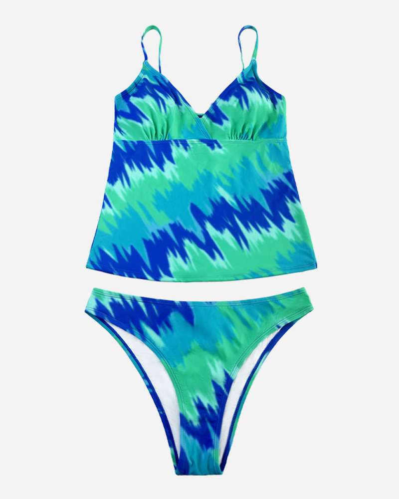 All Over Print Tankini Top & Hipster Bikini Bottoms Set