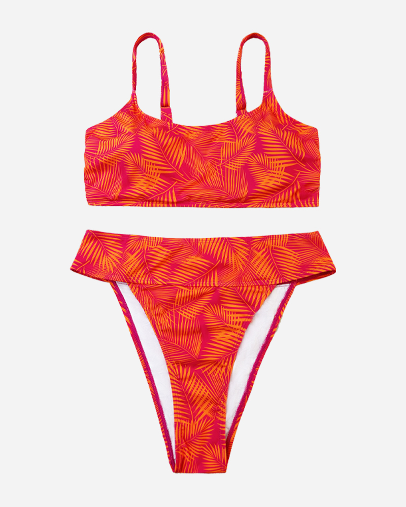 Palm Bikini Top & Mid Rise Bikini Bottoms Set