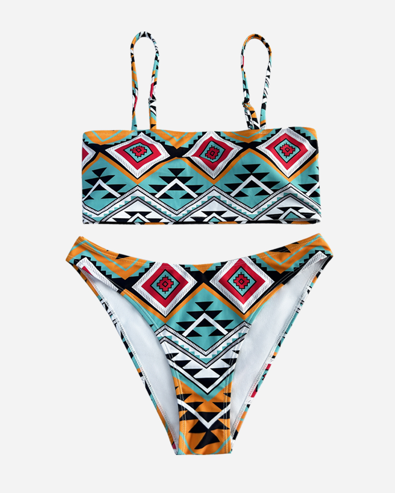 Ethnic Bikini Top & Mid Rise Bikini Bottoms Set