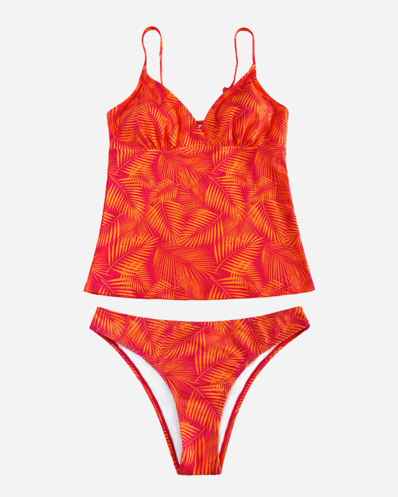 Palm Tankini Top & Hipster Bikini Bottoms Set