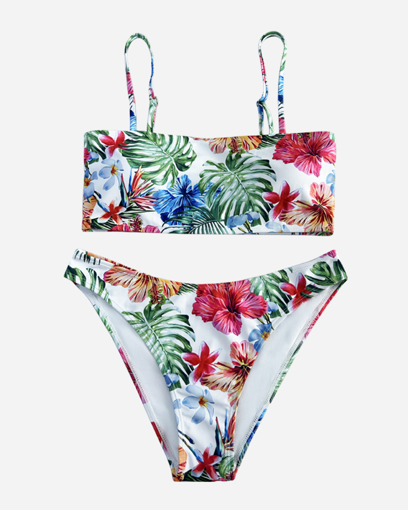 Tropical Bikini Top & Mid Rise Bikini Bottoms Set