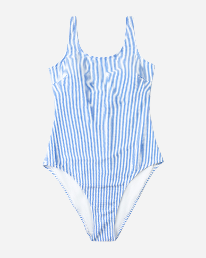 Seersucker Scoop Neck One Piece Swimsuit