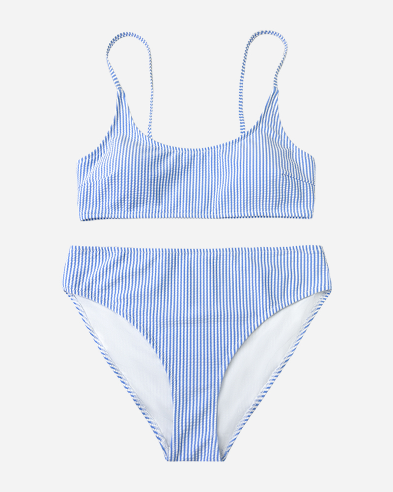 Seersucker Bikini Top & Mid Rise Bikini Bottoms Set