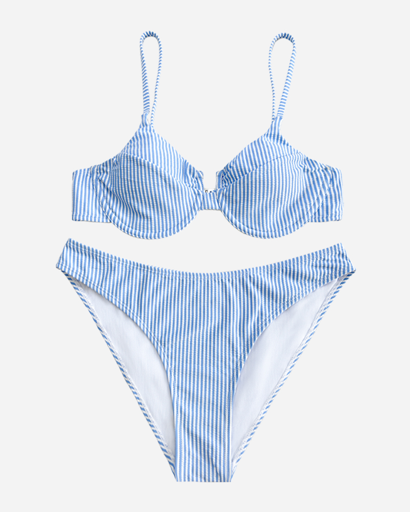 Seersucker Underwire Bikini Top & Hipster Bikini Bottoms Set