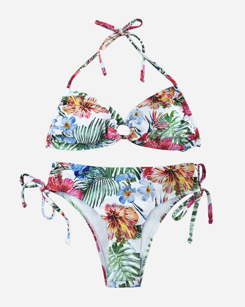 Tropical Halter Bikini Top & Tie Side Bikini Bottoms Set