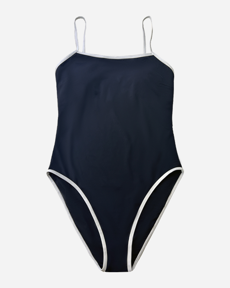 Contrast Binding Square Neck One Piece Swimsuit