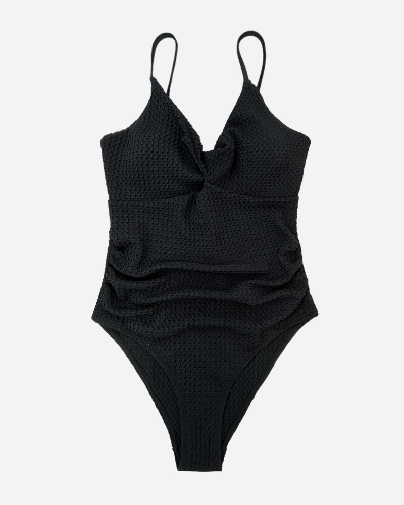 Textured Twist Front One Piece Swimsuit