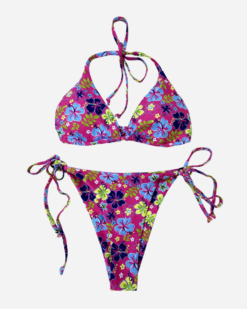 Floral Halter Bikini Top & Tie Side Bikini Bottoms Set