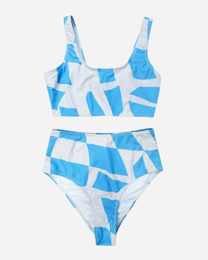 Geometric Bikini Top & Mid Rise Bikini Bottoms Set