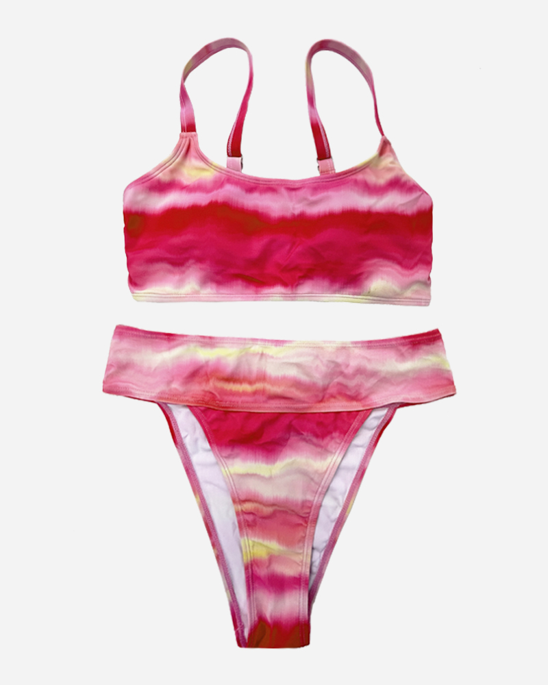 Tie Dye Square Neck Bikini Top & Mid Rise Bikini Bottoms Set