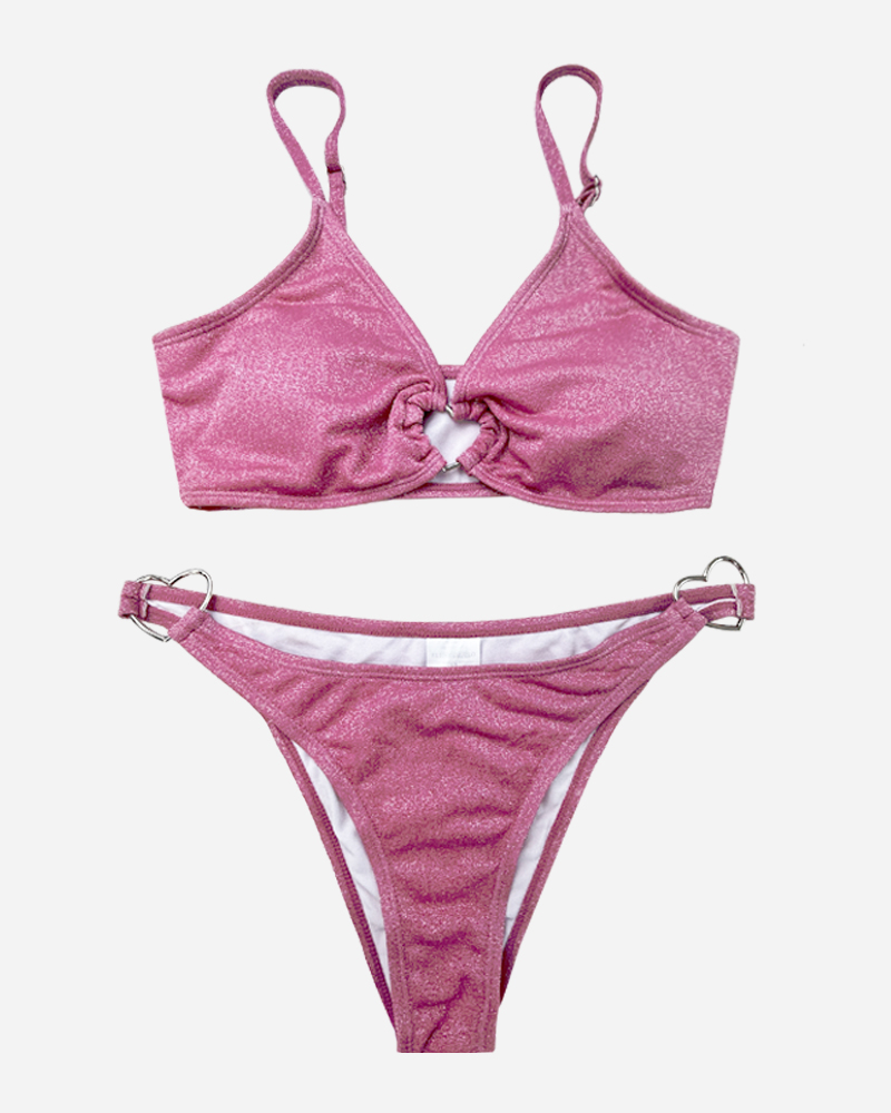 Lurex Heart Ring Bikini Top & Hipster Bikini Bottoms Set