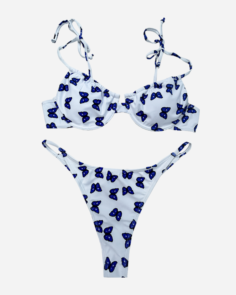 Butterfly Print Underwire Bikini Top & Cheeky Bikini Bottoms Set