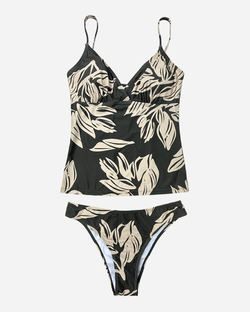 Tropical Tankini Top & Hipster Bikini Bottoms Set