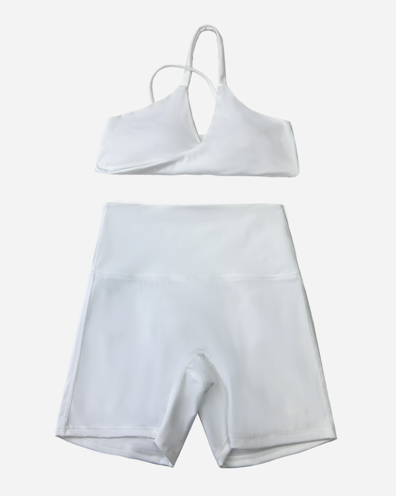 Solid Front Twist Sports Bra & High Rise Shorts