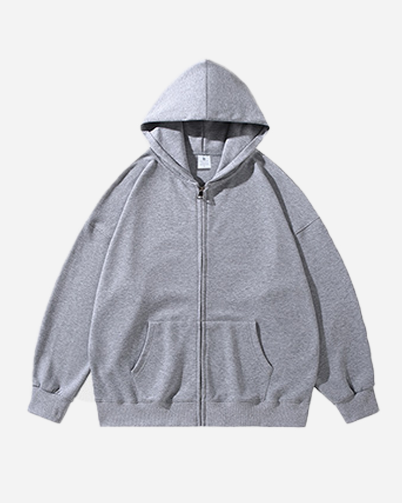 Solid Zip-Up Full Zip Hooded Hoodie 