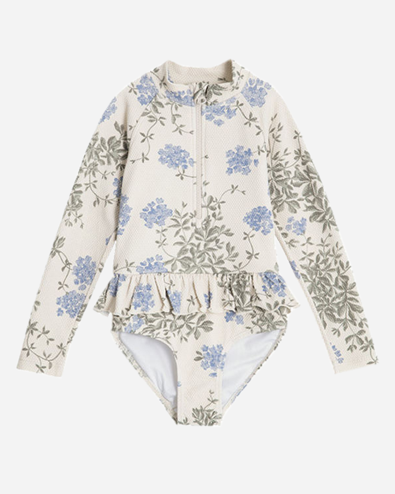 All Over Print Half Zip Long Sleeve Ruffled Crewneck One Piece