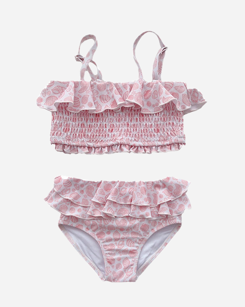 All Over Print Ruffled Square Neck Bikini Top&Mid Rise Ruffled Bikini Bottom Set