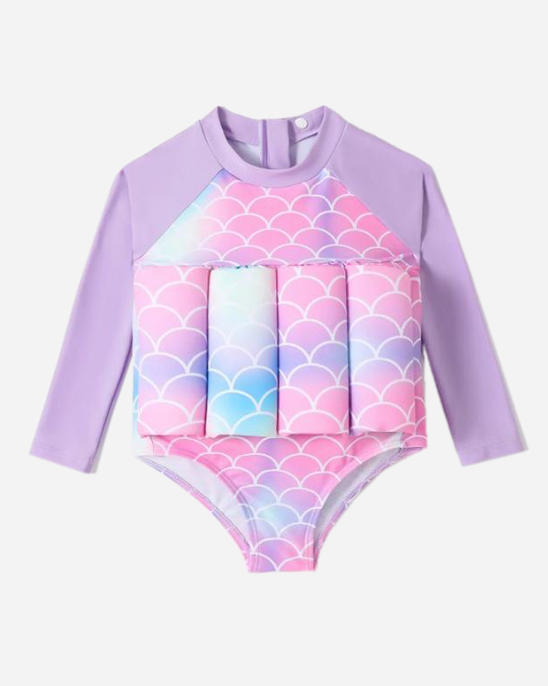 Colorblock Printed Zip-Up Half Zip Inflatable Type Long Sleeve One Piece