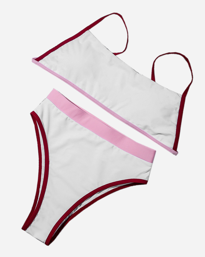 Colorblock Square Neck Bikini Top&Colorblock Mid Rise Bikini Bottom Set