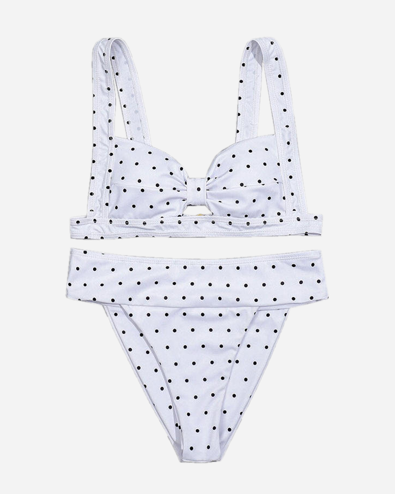 Spot Twist Front V-Wire Bikini Top&Spot Mid Rise Bikini Bottom Set