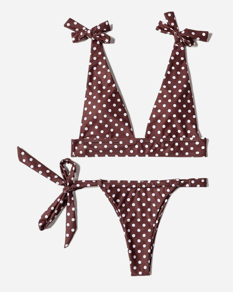 Spot V-Wire Bow Bikini Top&Hipster Tie Side Bikini Bottom Set