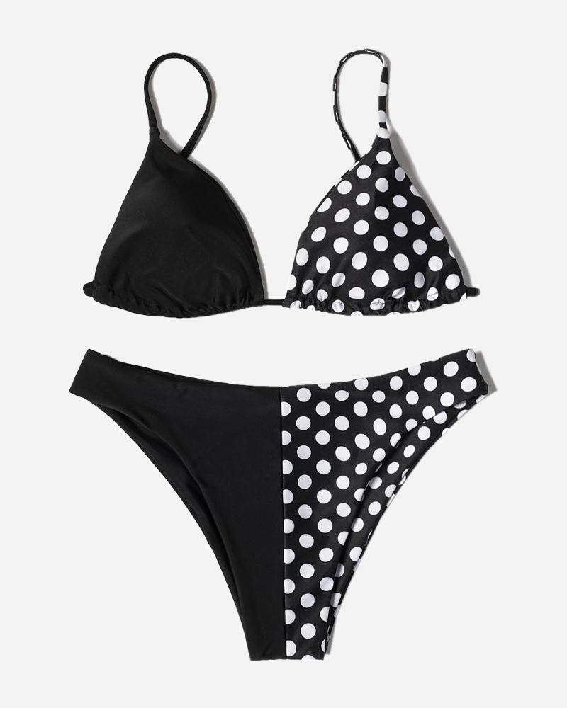 Colorblock Solid Spot Triangle Bikini Top&Colorblock Solid Spot Hipster Bikini Bottom Set