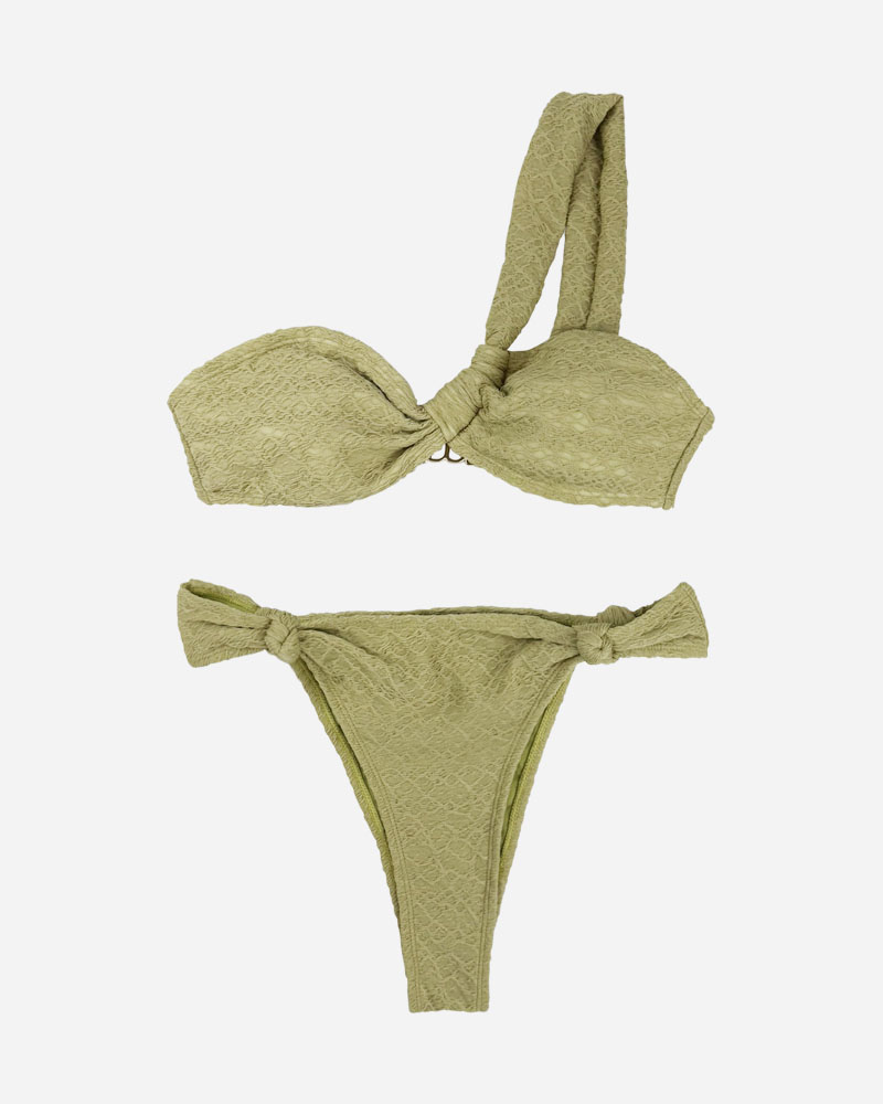 Jacquard One Shoulder Bikini Top & Cheeky Bikini Bottoms Set