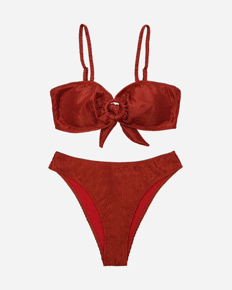 O-Ring Bandeau Bikini Top & High Cut Bikini Bottoms Set