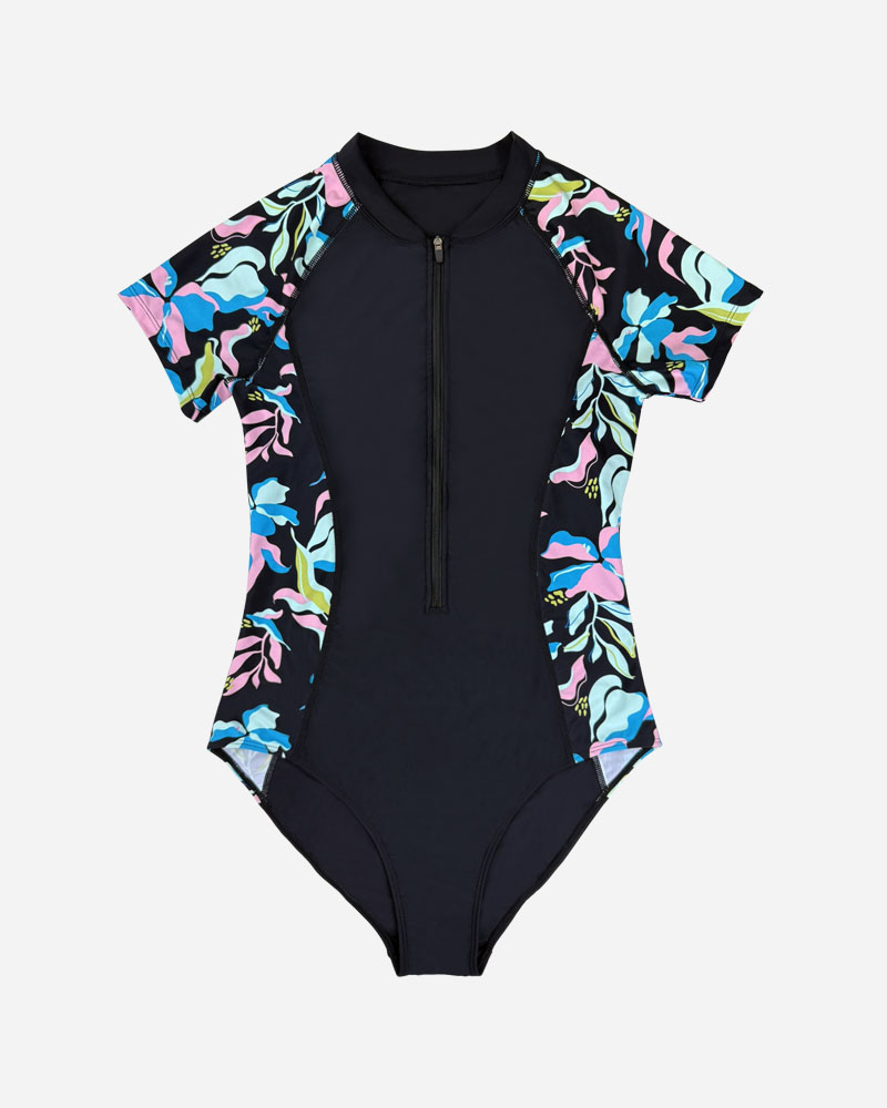 Floral Half Zip Short Sleeve Rashguard