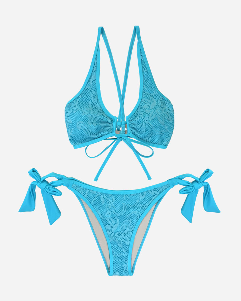 Crocheted U-Wire Bikini Top & Tie Side Bikini Bottoms Set