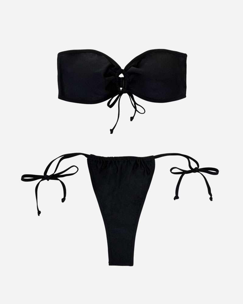 Tie Front Bandeau Bikini Top & Tie Side Bikini Bottoms Set