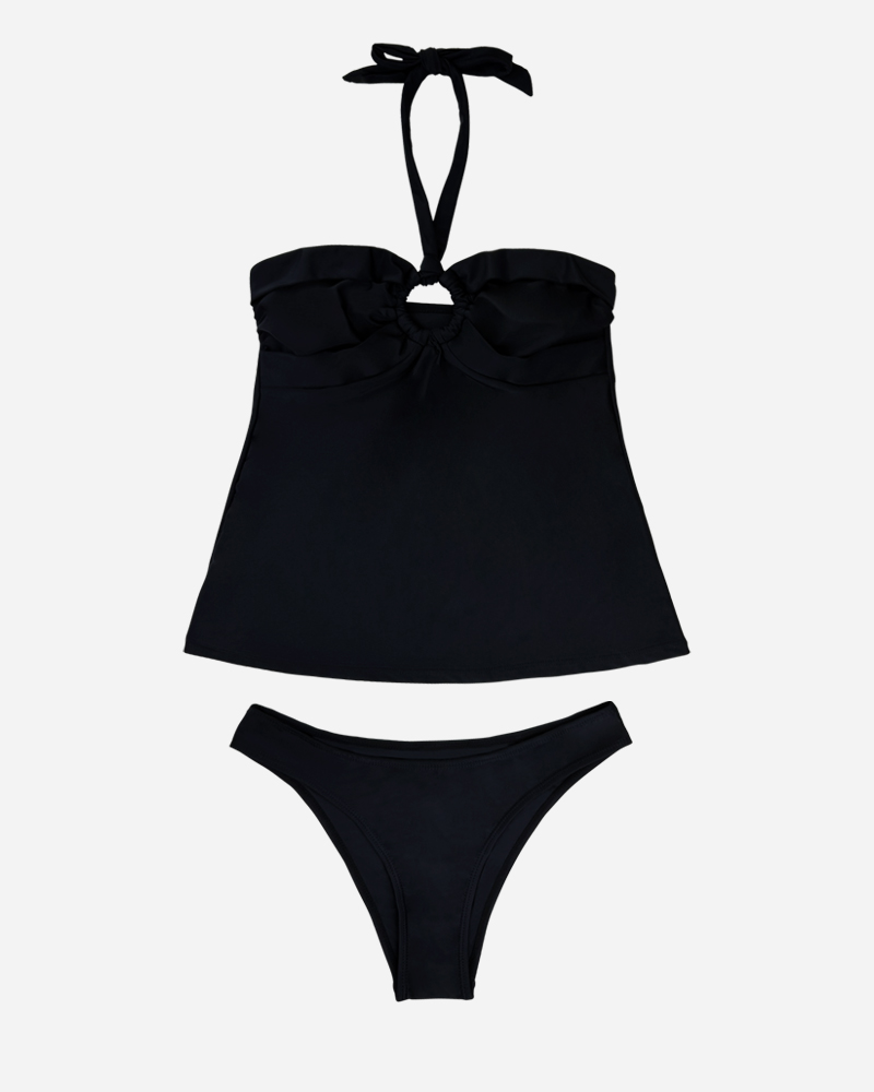 Halter O-Ring Tankini Top & Hipster Bikini Bottoms Set